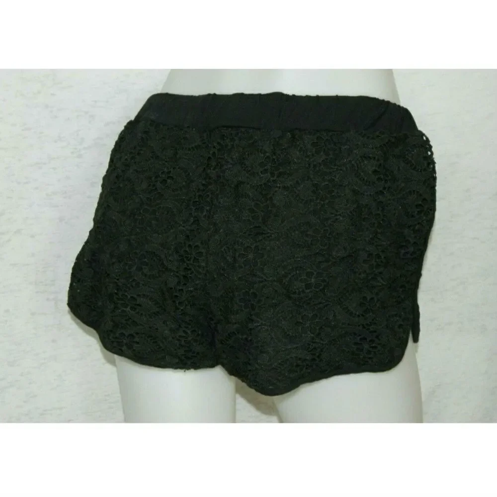Pol Clothing Shorts Black Crochet Drawstring‎